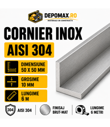 Cornier inox AISI 304, 50 x 50 x 10 mm, 6 metri
